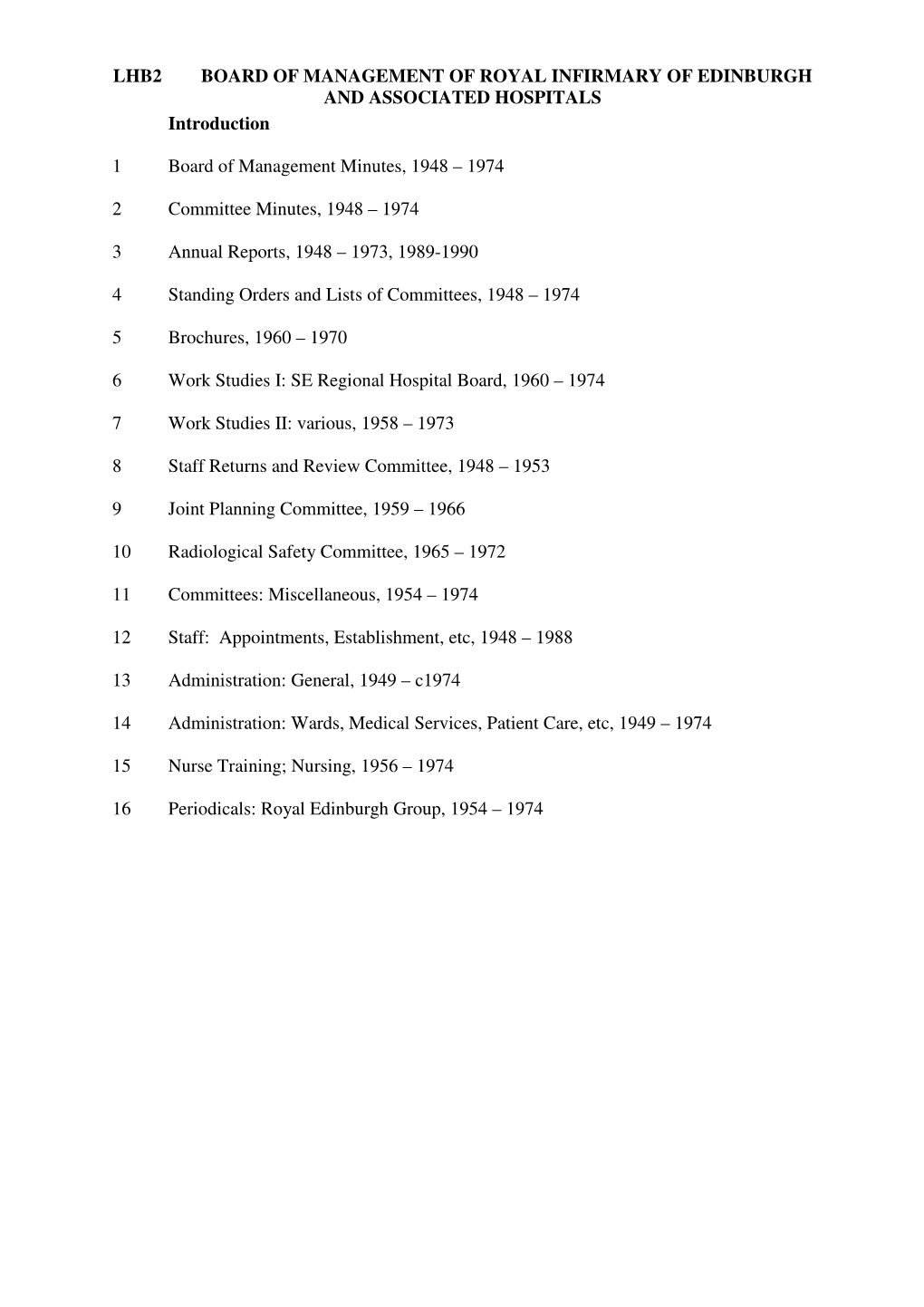 LHB2 BOARD of MANAGEMENT of ROYAL INFIRMARY of EDINBURGH and ASSOCIATED HOSPITALS Introduction