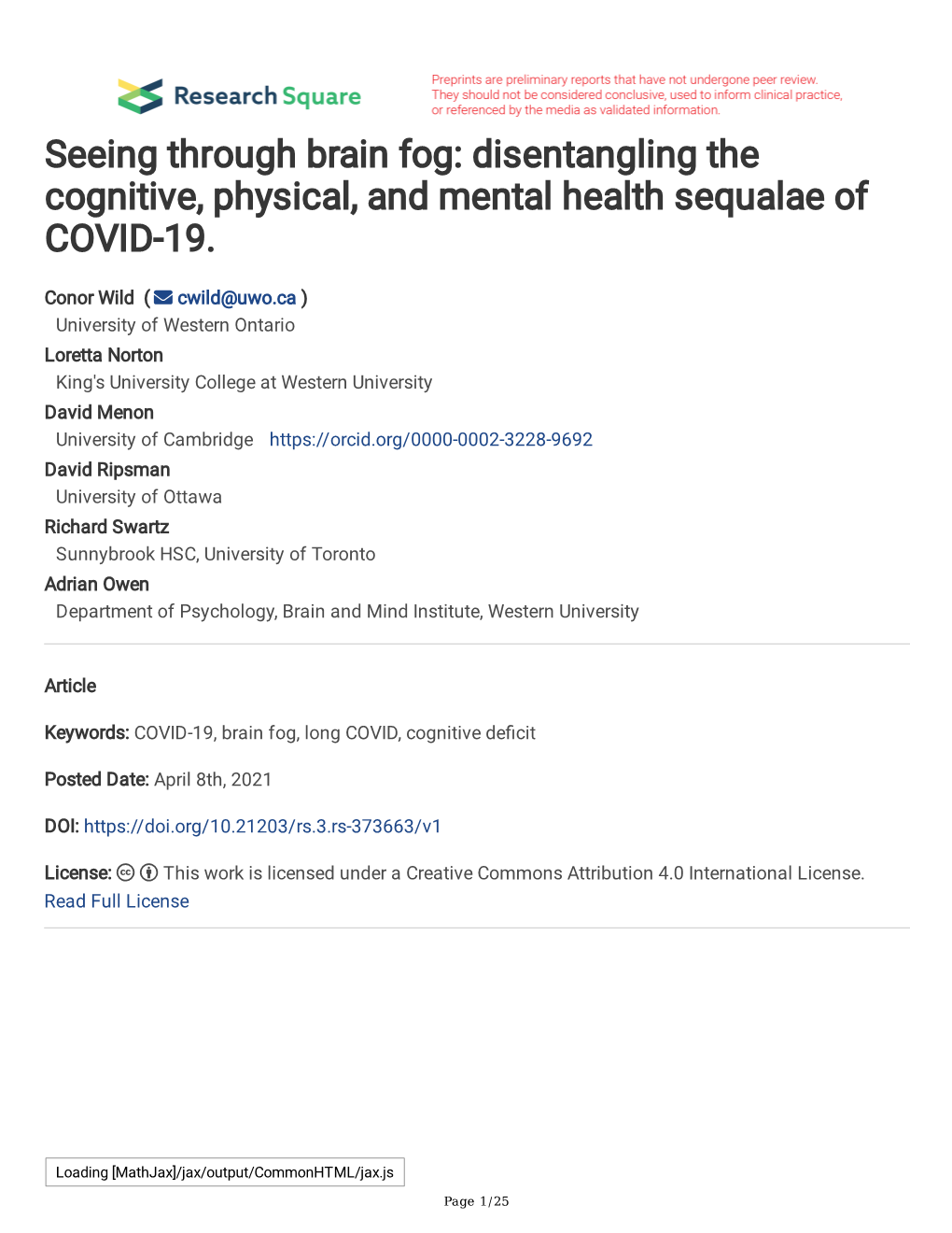 Disentangling the Cognitive, Physical, and Mental Health Sequalae of COVID-19