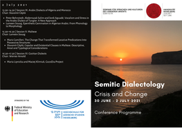 Semitic Dialectology Crisis and Change 3 0 J U N E – 2 J U L Y 2 0 2 1