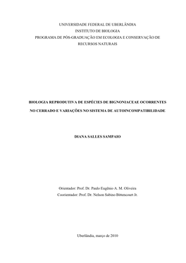 Universidade Federal De Uberlândia Instituto De Biologia Programa De Pós-Graduação Em Ecologia E Conservação De Recursos Naturais