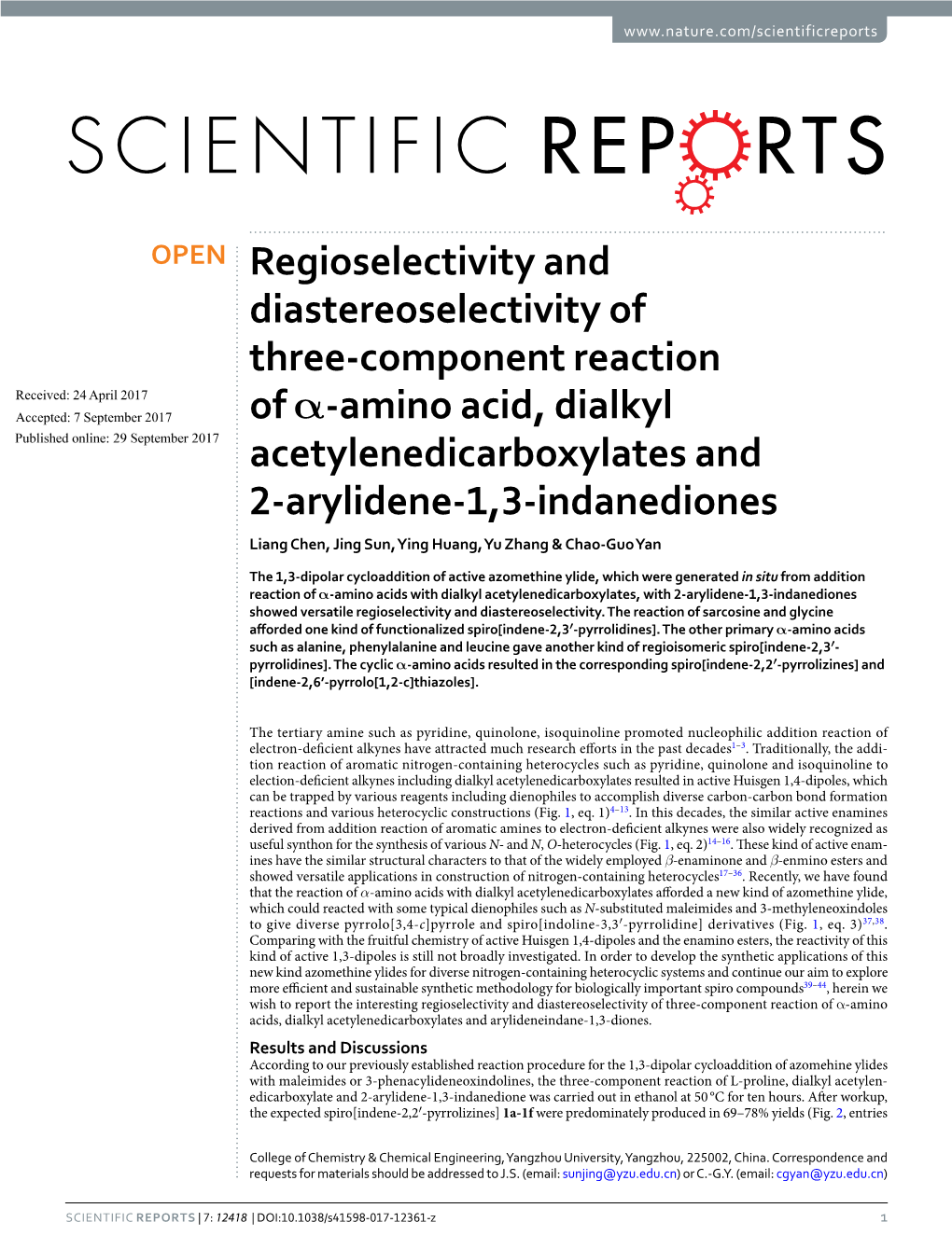 Regioselectivity and Diastereoselectivity of Three