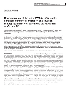 133A Cluster Enhances Cancer Cell Migration and Invasion in Lung-Squamous Cell Carcinoma Via Regulation of Coronin1c