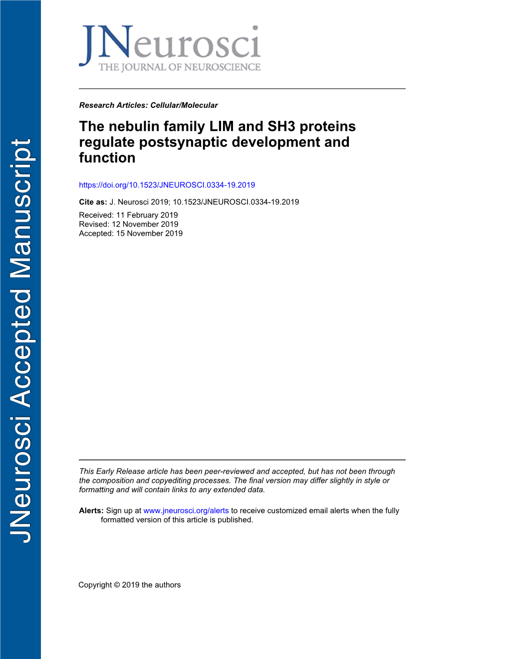 The Nebulin Family LIM and SH3 Proteins Regulate Postsynaptic Development and Function