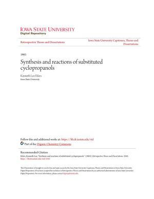 Synthesis and Reactions of Substituted Cyclopropanols Kenneth Lee Eilers Iowa State University