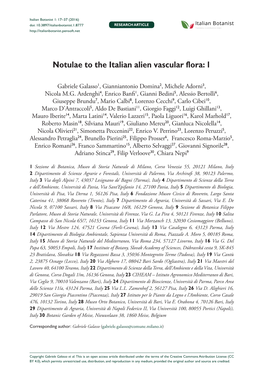 Notulae to the Italian Alien Vascular Flora: 1 17 Doi: 10.3897/Italianbotanist.1.8777 RESEARCH ARTICLE