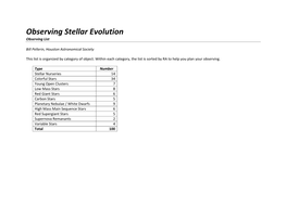 Observing Stellar Evolution Observing List