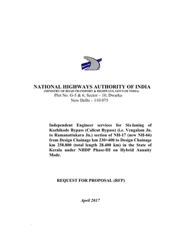 NATIONAL HIGHWAYS AUTHORITY of INDIA (MINISTRY of ROAD TRANSPORT & HIGHWAYS, GOVT.OF INDIA) Plot No