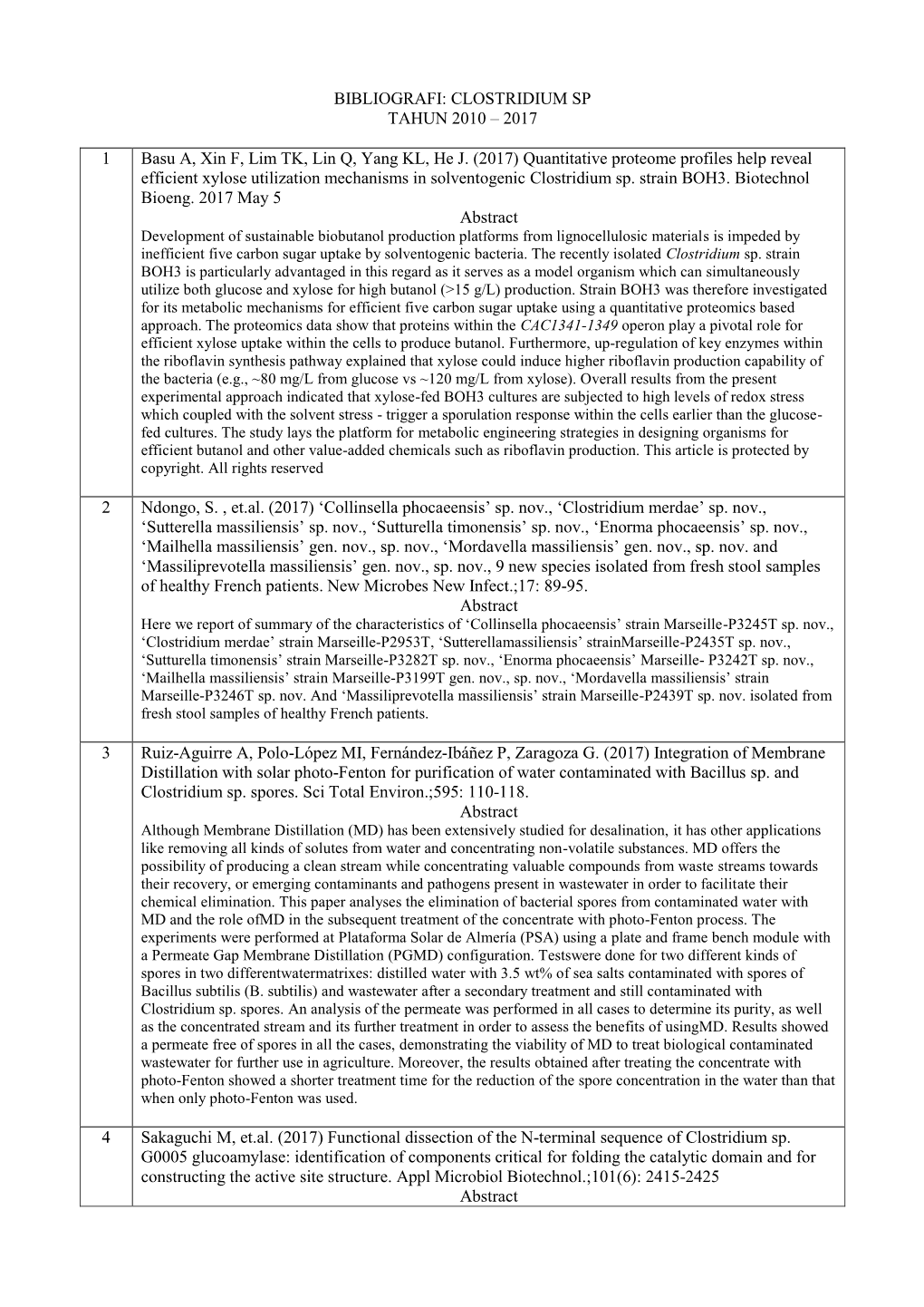 BIBLIOGRAFI: CLOSTRIDIUM SP TAHUN 2010 – 2017 1 Basu A, Xin