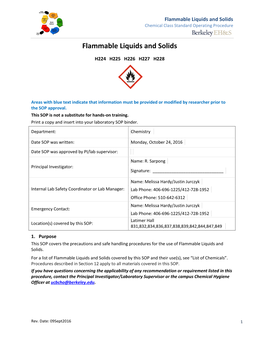 Flammable Liquids and Solids Chemical Class Standard Operating Procedure