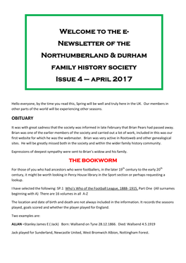 Welcome to the E- Newsletter of the Northumberland & Durham Family
