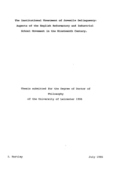 The Institutional Treatment of Juvenile Delinquency: Aspects of the English Reformatory and Industrial School Movement in the Nineteenth Century