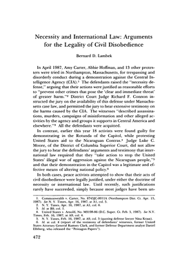 Necessity and International Law: Arguments for the Legality of Civil Disobedience