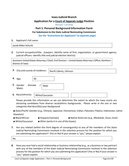 Iowa Judicial Branch Application for a Court of Appeals Judge Position
