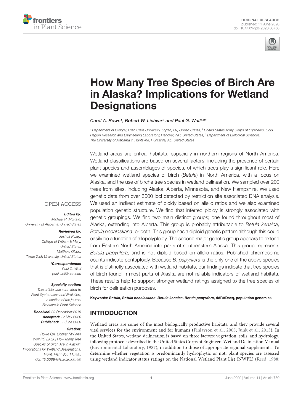 How Many Tree Species of Birch Are in Alaska? Implications for Wetland Designations