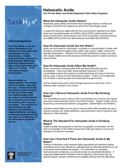 Haloacetic Acids (For Private Water and Health Regulated Public Water Supplies)