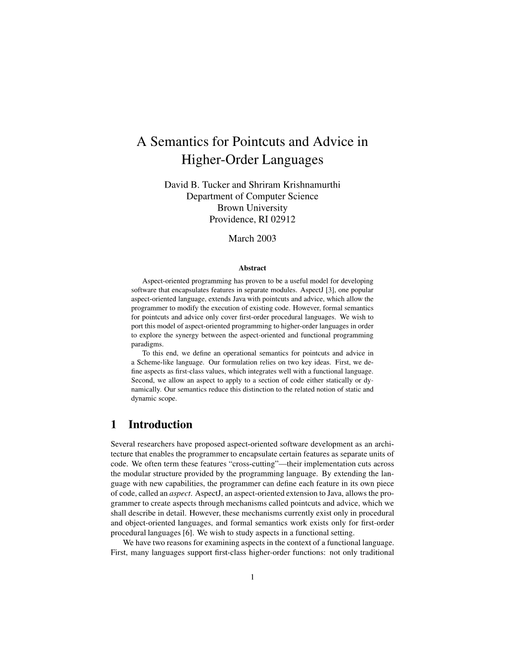 A Semantics for Pointcuts and Advice in Higher-Order Languages