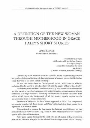 A Definition of the New Woman Through Motherhood in Grace Paley's Short Stories