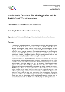 Murder in the Consulate: the Khashoggi Affair and the Turkish-Saudi War of Narratives