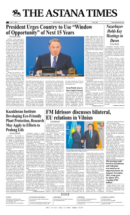 President Urges Country to Use “Window Nazarbayev of Opportunity” of Next 15 Years Holds Key by George D