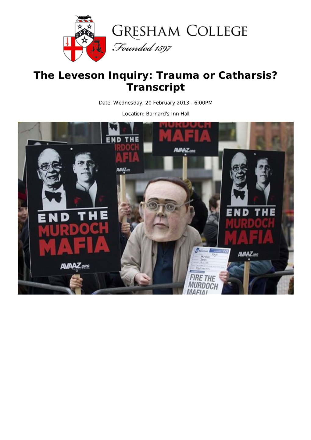 The Leveson Inquiry: Trauma Or Catharsis? Transcript