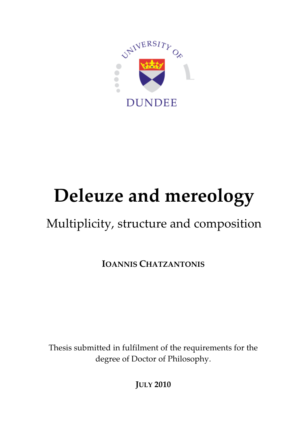 Deleuze and Mereology Multiplicity, Structure and Composition