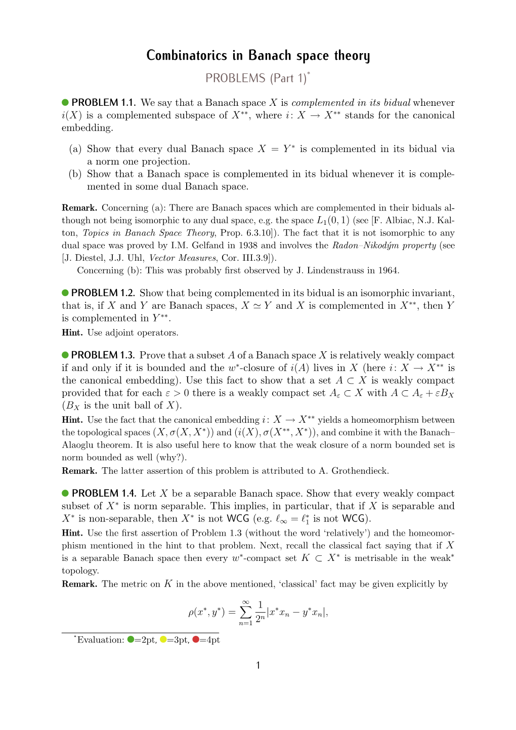 Combinatorics in Banach Space Theory PROBLEMS (Part 1)∗
