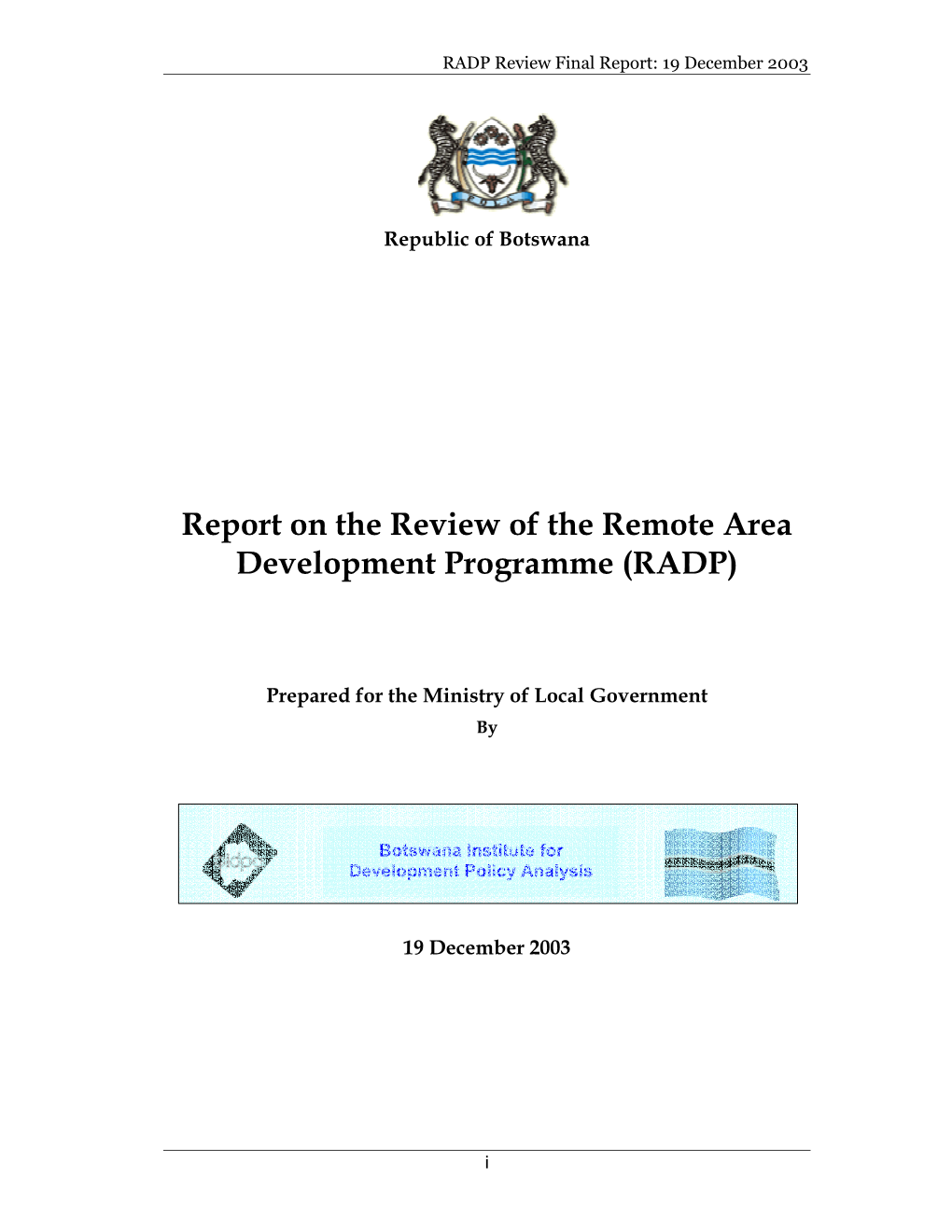 RADP Review Final Report: 19 December 2003