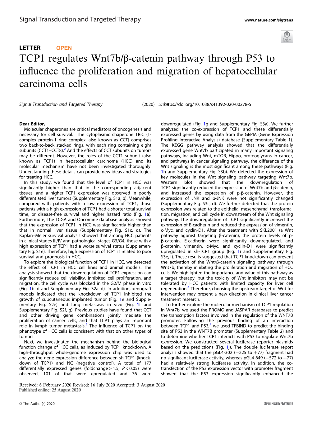 TCP1 Regulates Wnt7b/Β-Catenin Pathway Through P53 to Inﬂuence the Proliferation and Migration of Hepatocellular Carcinoma Cells