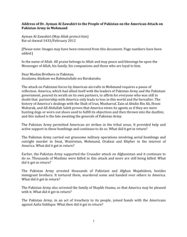 Address of Dr. Ayman Al Zawahiri to the People of Pakistan on the American Attack on Pakistan Army in Mohmand