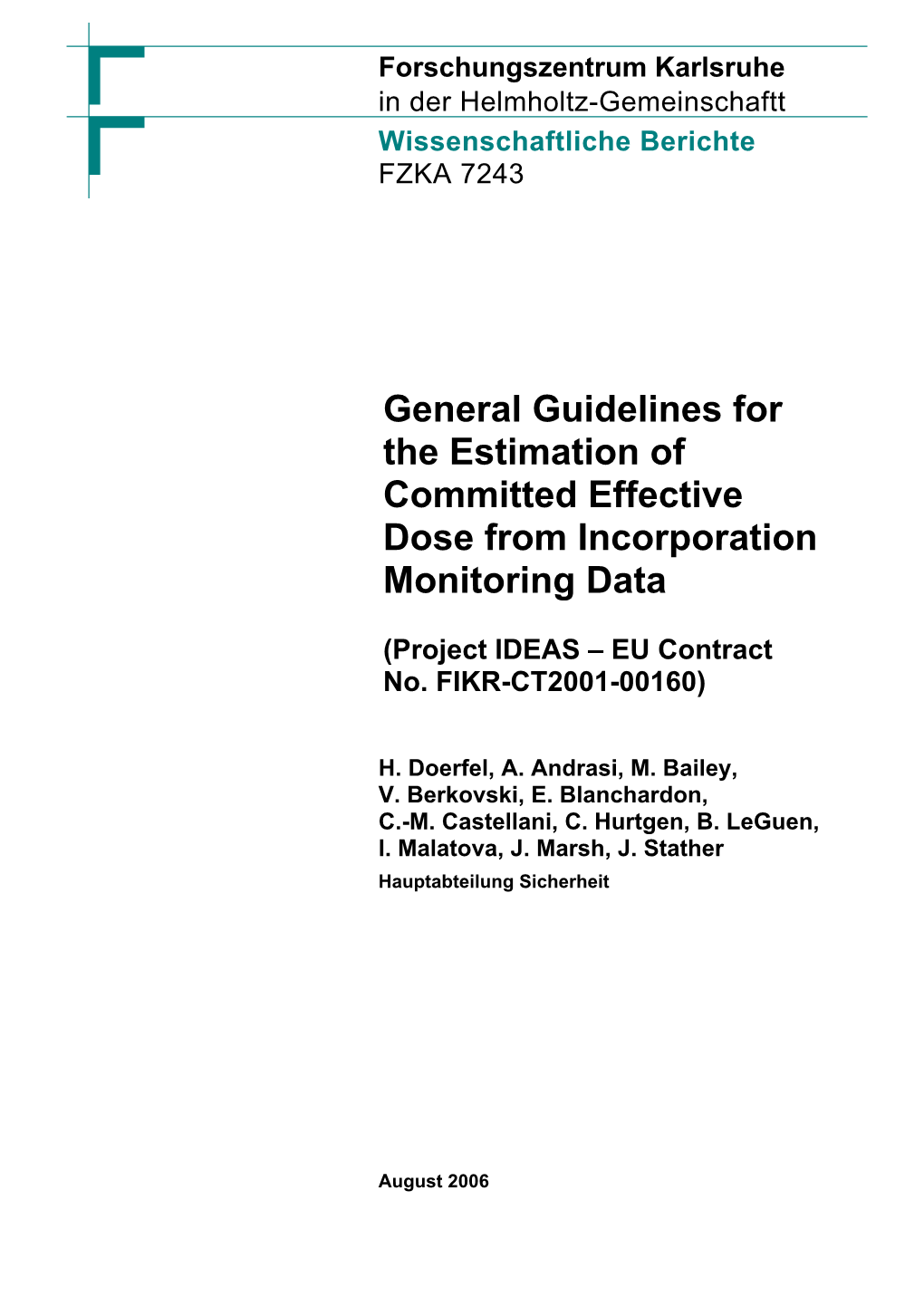 General Guidelines for the Estimation of Committed Effective Dose from Incorporation Monitoring Data