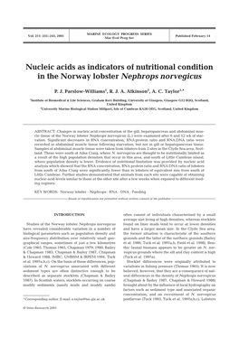 Nucleic Acids As Indicators of Nutritional Condition in the Norway Lobster Nephrops Norvegicus