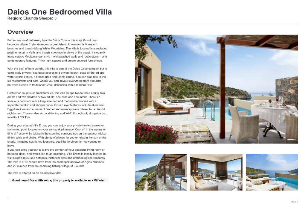 Daios One Bedroomed Villa Region: Elounda Sleeps: 3