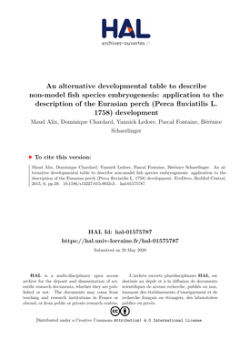 An Alternative Developmental Table to Describe Non-Model Fish Species Embryogenesis: Application to the Description of the Eurasian Perch (Perca Fluviatilis L