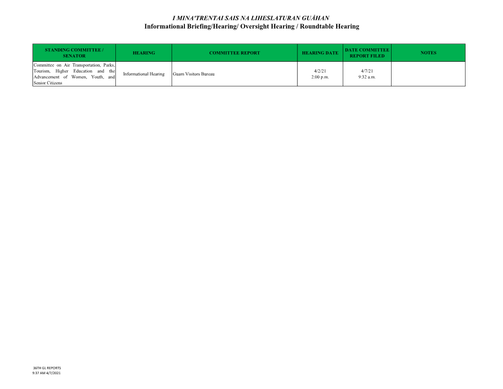 Informational Committee Report with the Guam