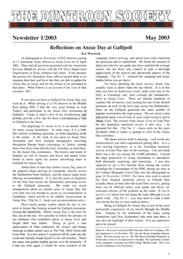 Newsletter 112003 May 2003 Reflections on Anzac Day at Gallipoli R.J