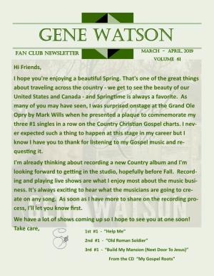 Gene Watson Newsletter