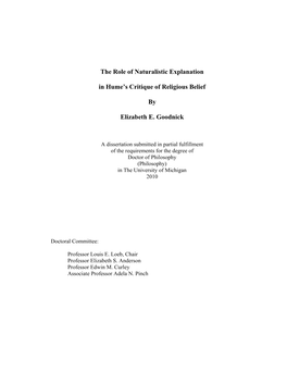 The Role of Naturalistic Explanation in Hume's Critique of Religious Belief