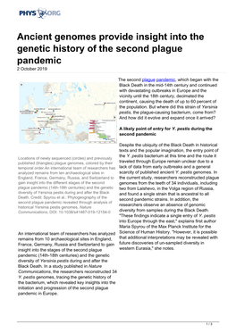 Ancient Genomes Provide Insight Into the Genetic History of the Second Plague Pandemic 2 October 2019