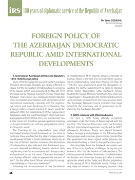 Foreign Policy of the Azerbaijan Democratic Republic Amid International Developments