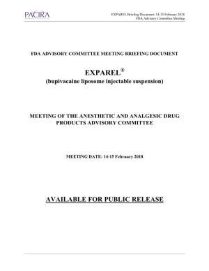 EXPAREL Briefing Document: 14-15 February 2018