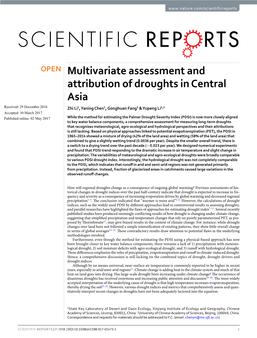 Multivariate Assessment and Attribution of Droughts in Central Asia