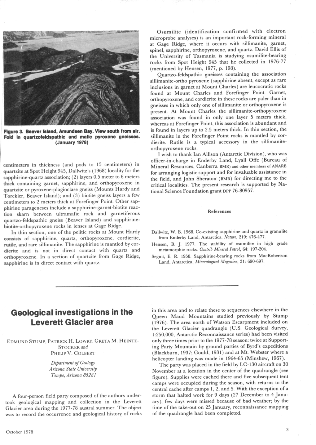 Geological Investigations in the Leverett Glacier Area