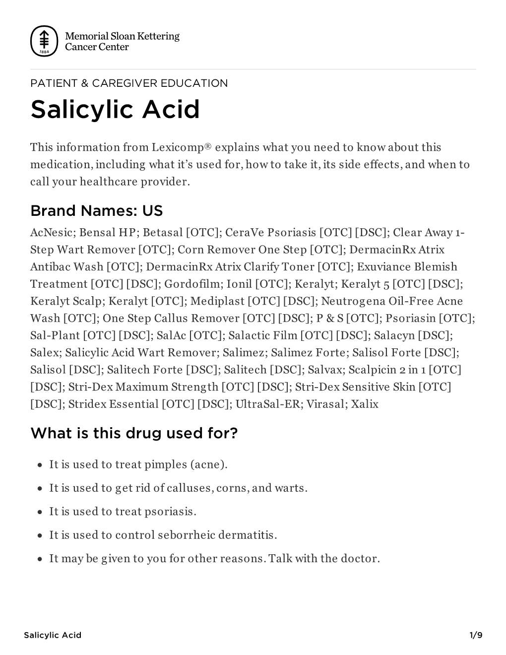 Salicylic Acid | Memorial Sloan Kettering Cancer Center