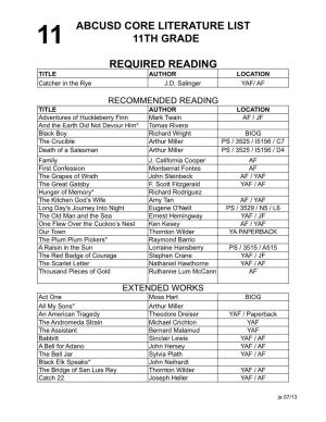 11 Abcusd Core Literature List 11Th Grade Required