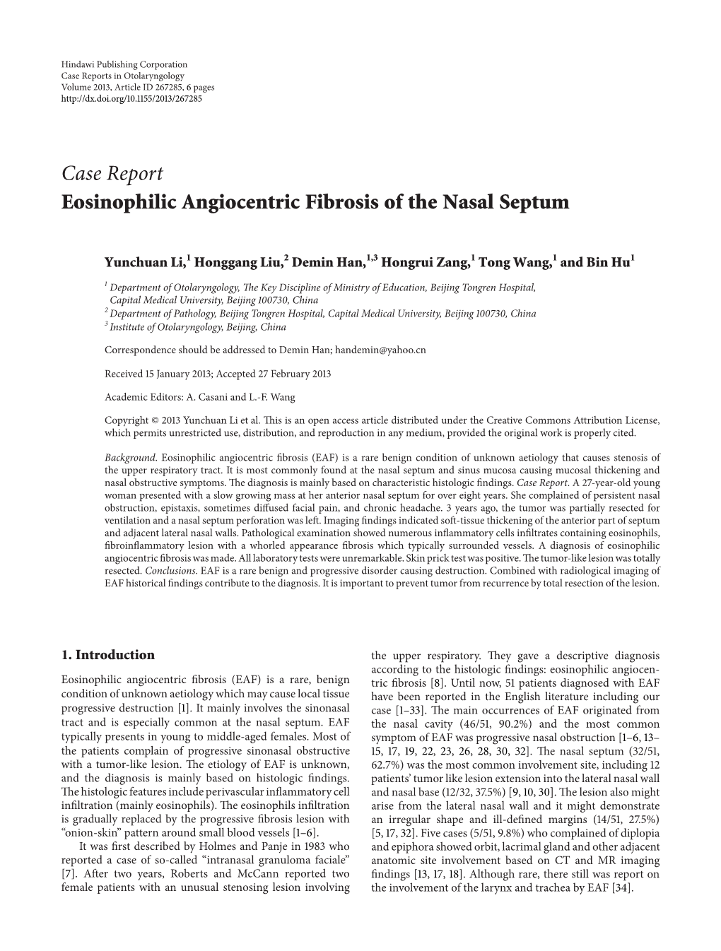 Eosinophilic Angiocentric Fibrosis of the Nasal Septum