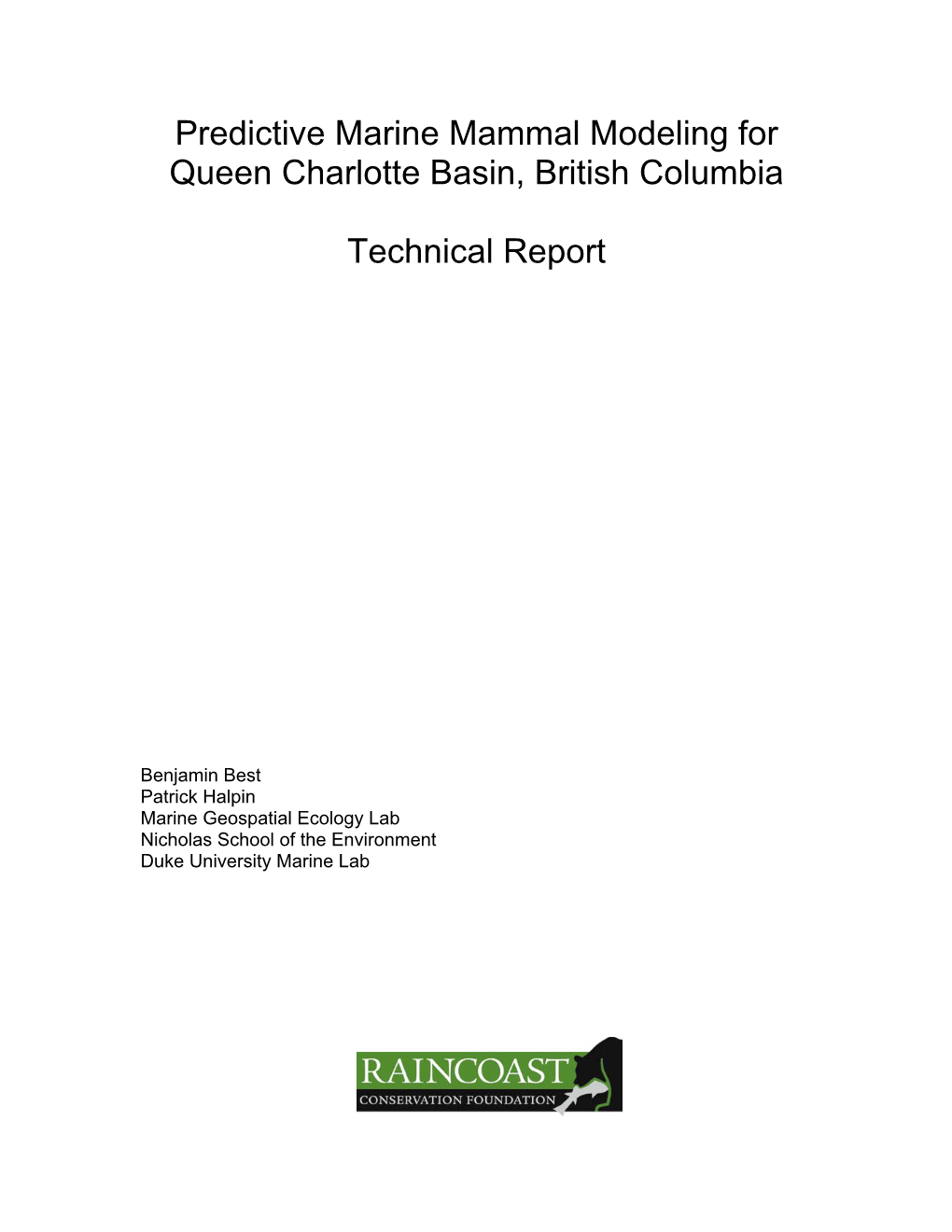Predictive Marine Mammal Modeling for Queen Charlotte Basin, British Columbia