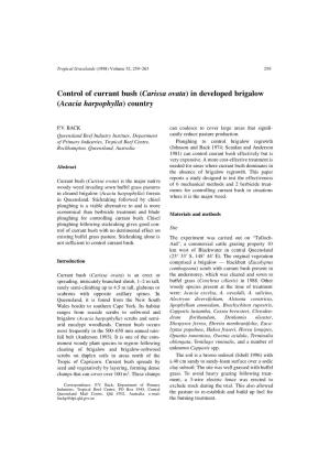 Control of Currant Bush (Carissa Ovata) in Developed Brigalow (Acacia Harpophylla) Country