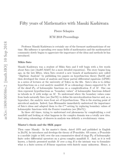 Fifty Years of Mathematics with Masaki Kashiwara Arxiv:1809.00586V2 [Math.HO] 10 Sep 2018
