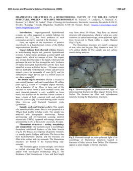 Filamentous Structures in a Hydrothermal System of the Dellen Impact Structure, Sweden – Putative Microfossils? M