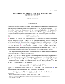 Invariants of a Maximal Unipotent Subgroup and Equidimensionality